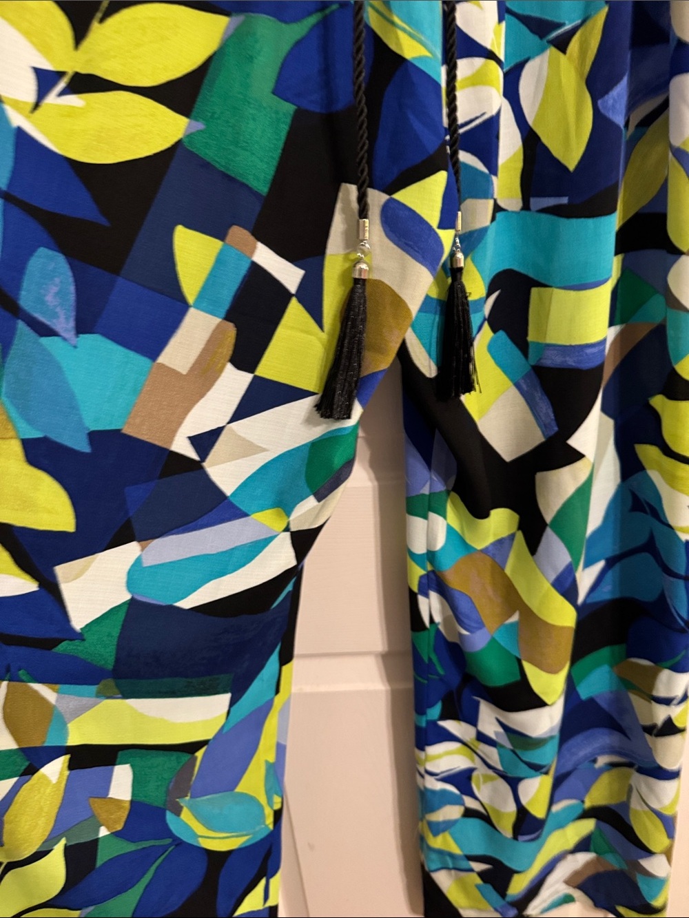 Joseph Ribkoff Abstract Print Wide Leg Pants-Blue, Green & White